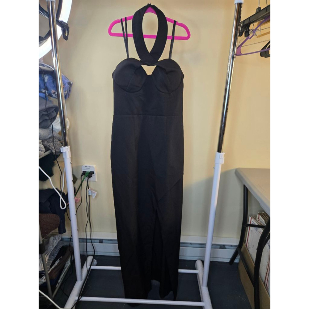 Women's BARIANO Black Halter Neck Maxi Dress L - Picture 9 of 16